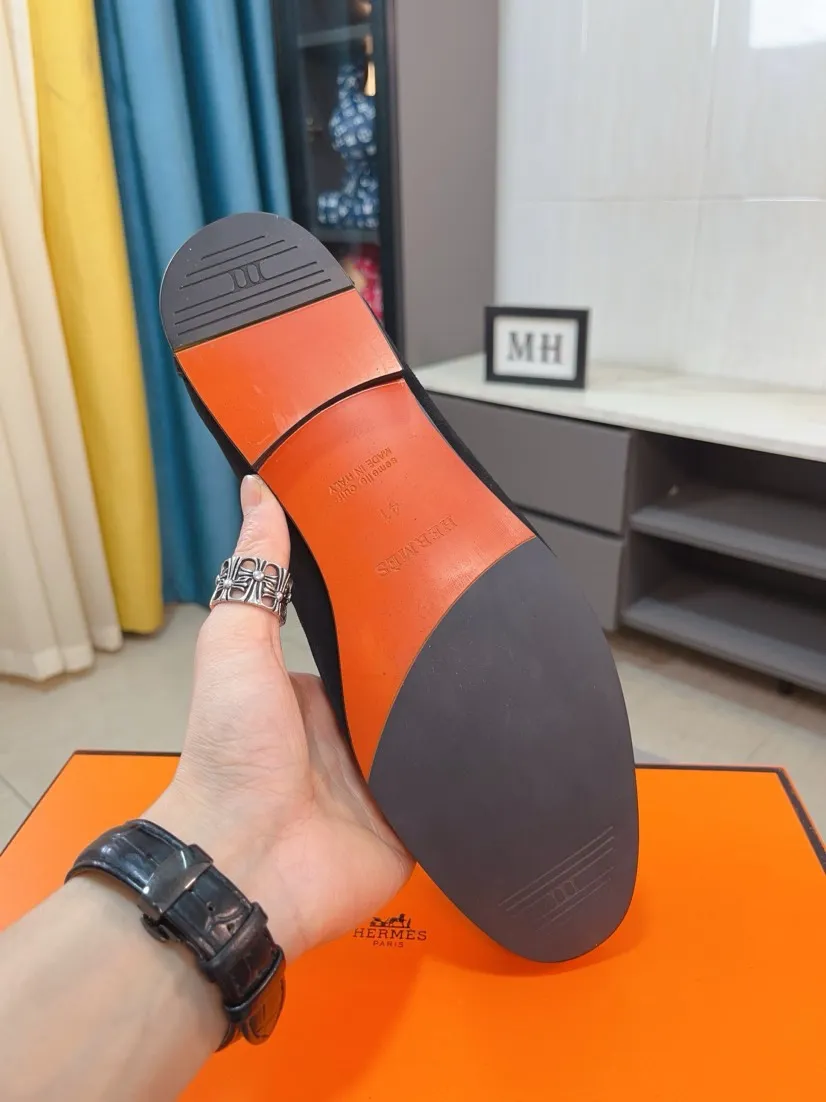 Men's shoes 💰560🌹🌹Niuli "HERMES" Hermès business leather shoes, original factory configuration, original imported cowhide upper + luxury hardware logo + fully imported original customized cowhide lining, sole: rubber wear-resistant outsole, difficult craftsmanship, original factory follow-up goods, 🔍🔍high quality code number: 38-44 45 can be customized